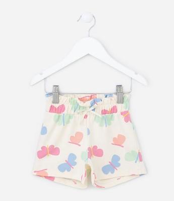 Short Clochard Infantil com Estampa de Borboletinhas - Tam 1 A 5 Anos