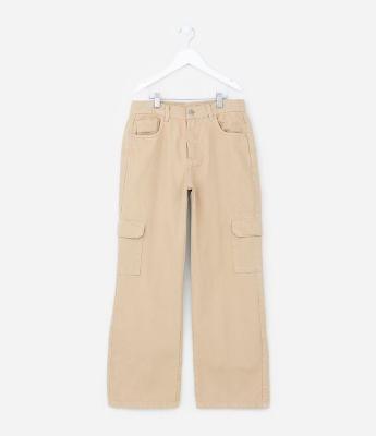 Calça Infantil em Jeans com Bolsos Cargo - Tam 5 A 14  Anos