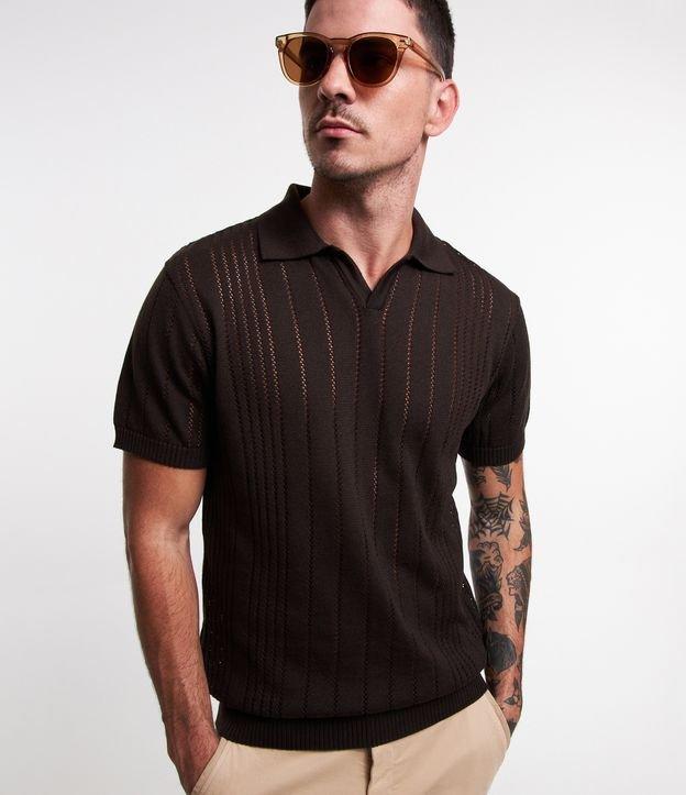 Camisa Polo em Tricô com Textura e Mangas Curtas - 1