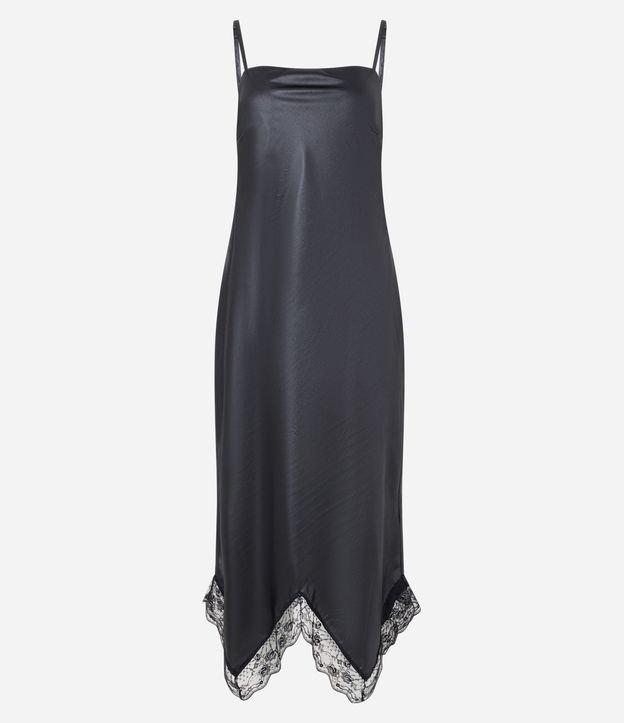 Vestido Midi Acetinado com Costas Decotadas e Barra Rendada - 1