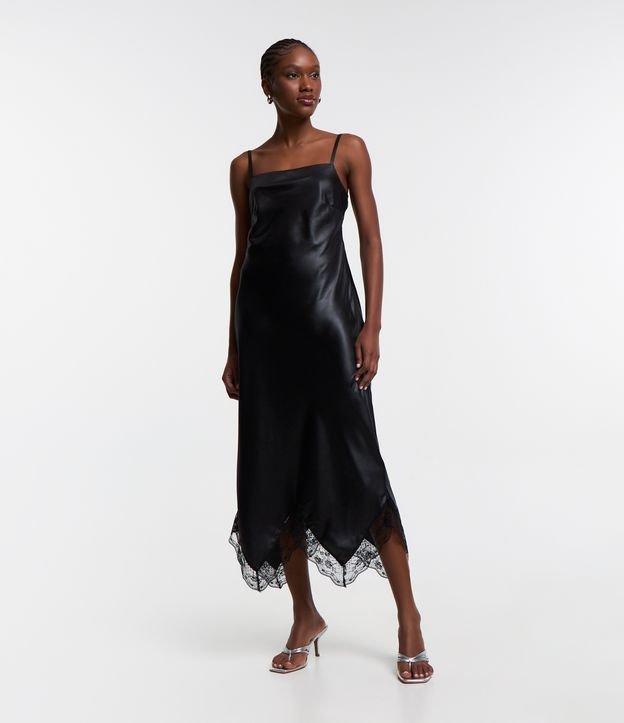 Vestido Midi Acetinado com Costas Decotadas e Barra Rendada - 2