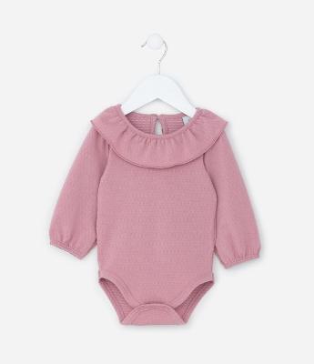 Body Infantil em Algodão Texturizado com Babado na Gola - Tam 0 a 24 meses