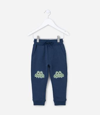 Calça Infantil em Moletom Quentinho com Estampa Interativa de Dino - Tam 1 a 5 anos