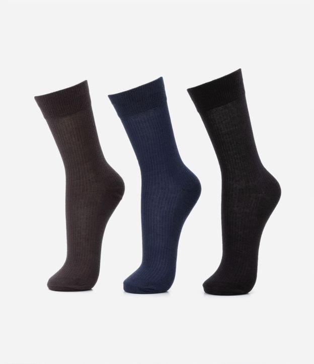 Kit 03 Meias Cano Alto em Algodão com Textura Canelada - 1