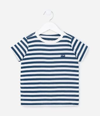 Camiseta Regular Infantil em Algodão Estampa Listras com Bordado - Tam 1 a 5 anos