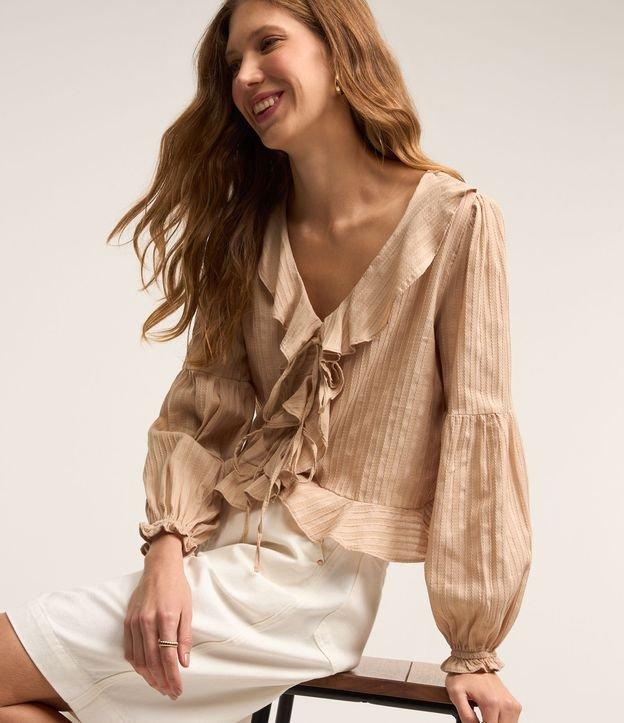 Blusa em Tricoline com Babados e Amarrações Frontais - 2