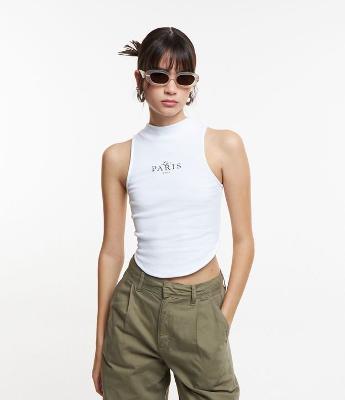 Regata em Algodão com Gola Alta e Lettering Paris
