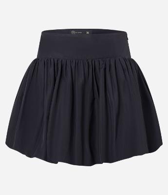 Saia Balonê Alfaiatada com Pregas e Fechamento Lateral em Zíper