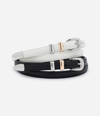 Kit 02 Cintos Finos com Ponteiras Metálicas e Banho Misto