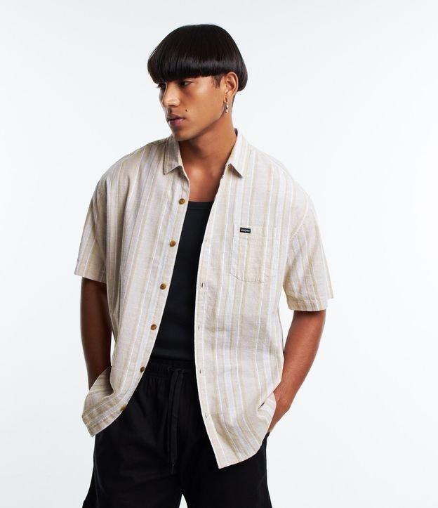 Camisa Relaxed com Textura de Tela e Listras Verticais de Cânhamo - 1