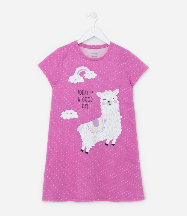 Camisola Infantil em Algodão Poá com Estampa Lhama - Tam 5 a 14 anos - 1