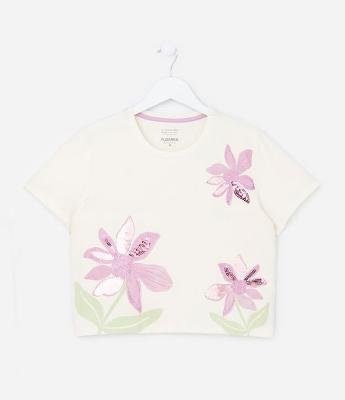 Blusa Cropped Infantil com Bordado de Paetê - Tam 5 a 14 Anos
