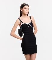 Vestido Curto em Ribana com Babado e Lacinho Contrastantes - 1