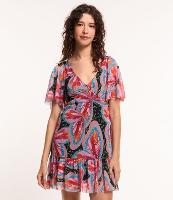 Vestido Curto em Tule com Babado e Estampa Borboletas - 1