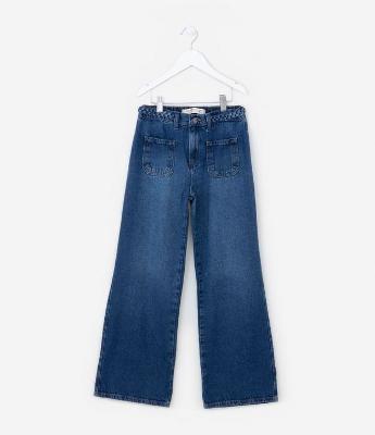 Calça Reta Infantil em Jeans com Cós Trançado - Tam 5 a 14 Anos