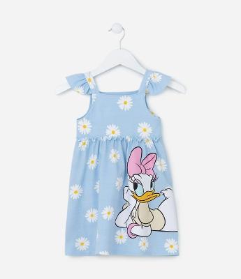 Vestido Infantil em Algodão Estampa Margarida e Margaridinhas - Tam 1 a 6 anos