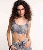 Top de Alça em Jeans com Recortes no Busto e Decote U - 1