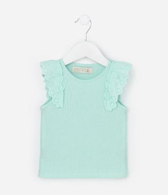 Regata Infantil Canelada com Babado Broderie - Tam 1 a 5 Anos