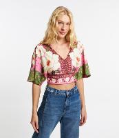 Blusa Cropped Texturizada com Estampa Floral - 1