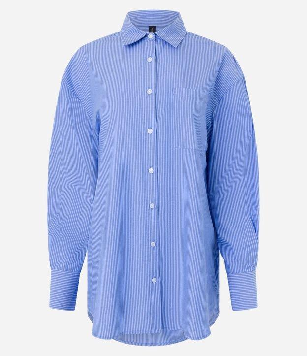 Camisa Alongada em Tricoline com Listras - 1