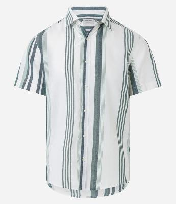 Camisa em Voal com Abotoamento e Estampa Listras Assimétricas