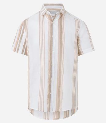 Camisa em Voal com Abotoamento e Estampa Listras Assimétricas