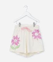 Short Infantil em Moletom com Estampa de Flores e Paetês - Tam 5 a 14 Anos - 1
