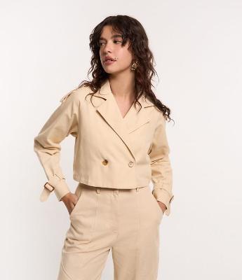 Jaqueta Cropped em Sarja Trench Coat