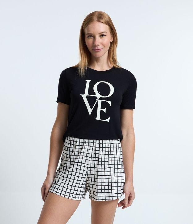 Pijama Short Doll em Viscose Estampa Xadrez e Love - 1