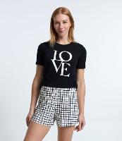 Pijama Short Doll em Viscose Estampa Xadrez e Love - 1