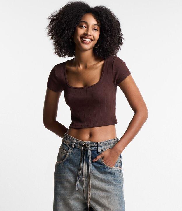 Blusa Cropped em Algodão Canelado com Decote Quadrado - 2