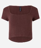 Blusa Cropped em Algodão Canelado com Decote Quadrado - 1