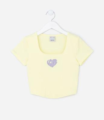 Blusa Cropped Infantil com Bordado Love - Tam 7 a 14 Anos