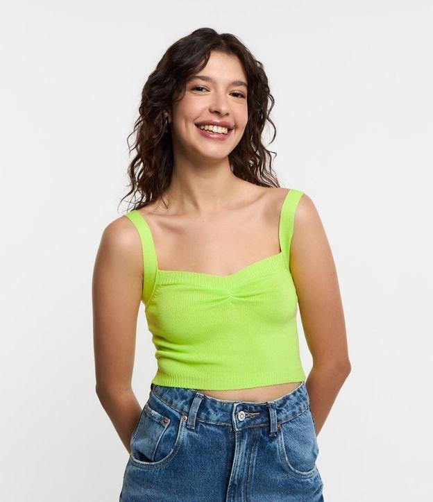 Blusa Cropped em Tricô com Puxadinho no Busto - 1