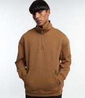 Blusão em Moletom com Gola Alta com Zíper e Bolso Canguru - 1