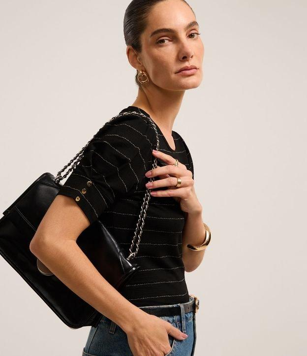 Blusa em Viscose com Estampa Listrada em Fio Metalizado - 5