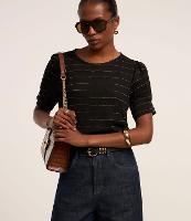 Blusa em Viscose com Estampa Listrada em Fio Metalizado