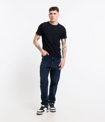 Calça Reta Loose em Jeans com Bolsos