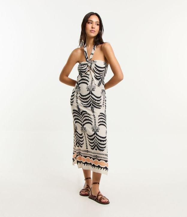 Saída de Praia Vestido em Viscolinho com Estampa Étnica - 1