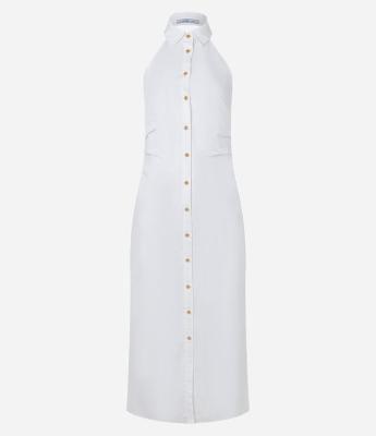 Vestido Midi Frente Única em Tricoline com Abotoamento Total