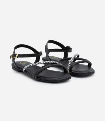 Sandália Rasteira Infantil com Tiras Finas e Strass Molekinha - Tam 26 ao 36