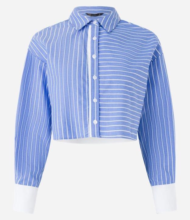Camisa Cropped em Tricoline com Estampa Listras - 1