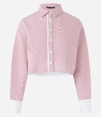Camisa Cropped em Tricoline com Estampa Listras