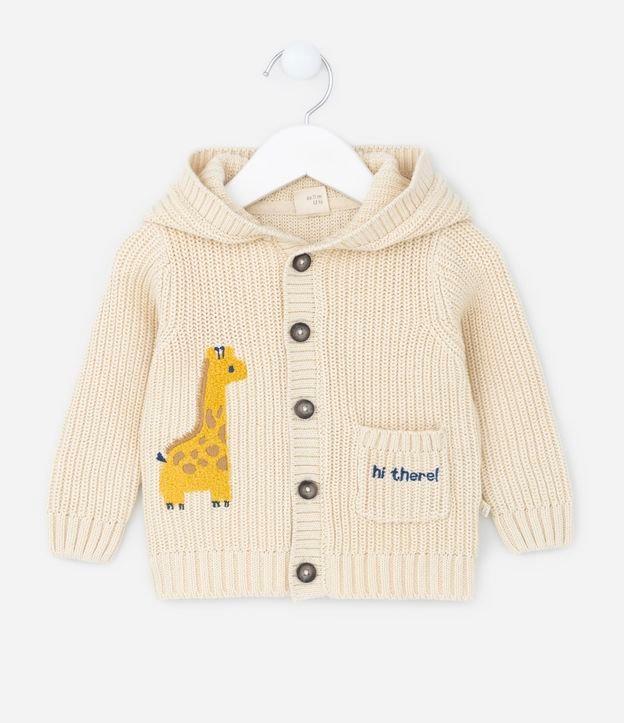 Casaco Infantil em Tricô com Bolsinho e Estampa Girafinha - Tam 0 a 18 meses - 1