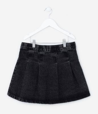 Saia Plissada Infantil em Jeans - Tam 5 a 14 Anos
