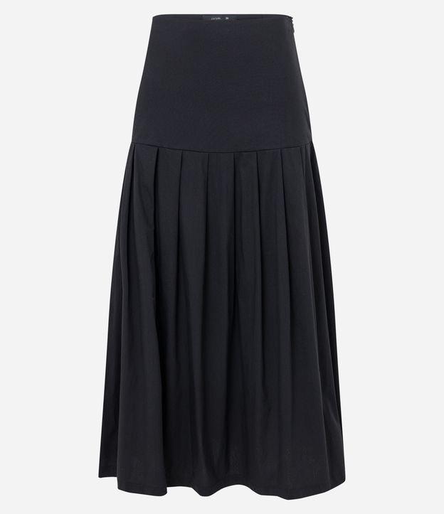 Saia Midi Evasê em Tricoline com Pregas - 1