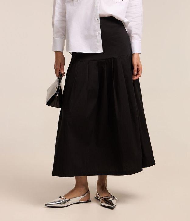 Saia Midi Evasê em Tricoline com Pregas - 2