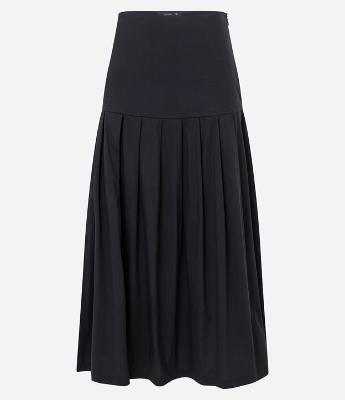 Saia Midi Evasê em Tricoline com Pregas