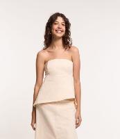 Blusa Tomara que Caia em Sarja com Lastex nas Costas e Barra Assimétrica - 1