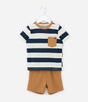 Conjunto Infantil Curto com Listras e Bolsinho - Tam 1 a 5 anos - 1
